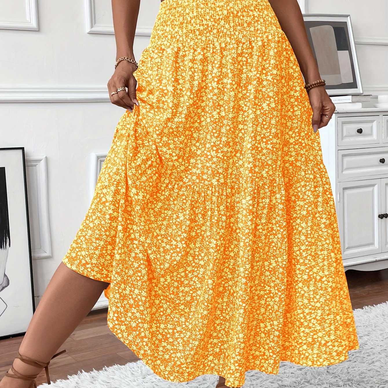 Feminine Elena Ditsy Floral Midi Skirt