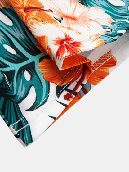 Outfits Tropical Flowers Print Button Up Shirt & Drawstring Swim Shorts