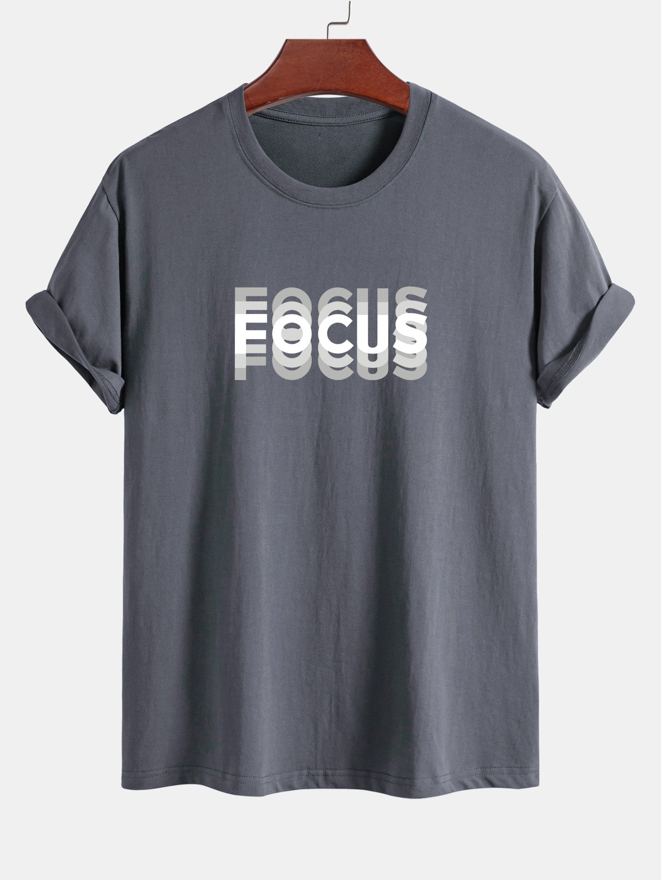 Focus Print Cotton Arc Hem T-Shirt
