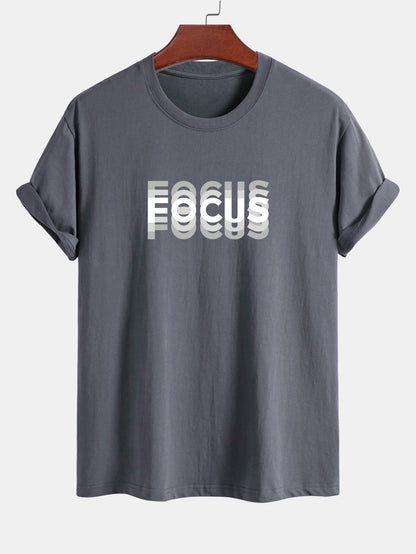 Focus Print Cotton Arc Hem T-Shirt