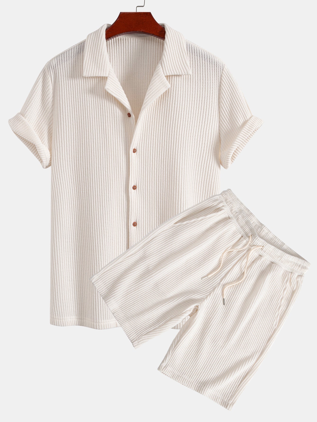 Men’s Waffle-Style Shirt with Drawstring Knit Shorts