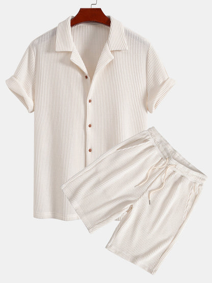 Men’s Waffle-Style Shirt with Drawstring Knit Shorts