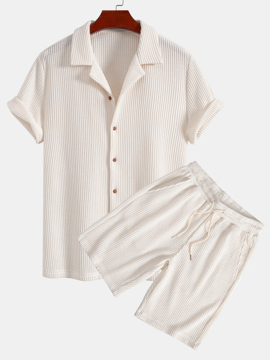 Men’s Waffle-Style Shirt with Drawstring Knit Shorts