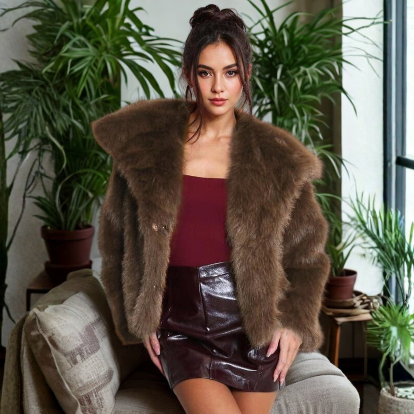 CORRINE | Classy Long Sleeve Collared Fuzzy Coat