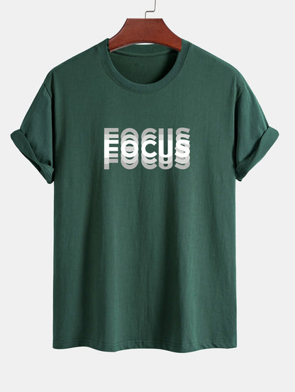 Focus Print Cotton Arc Hem T-Shirt