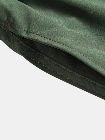 Palm Tree & Beer Print Shirt with Solid Drawstring Swim Shorts