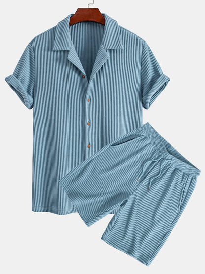 Men’s Waffle-Style Shirt with Drawstring Knit Shorts
