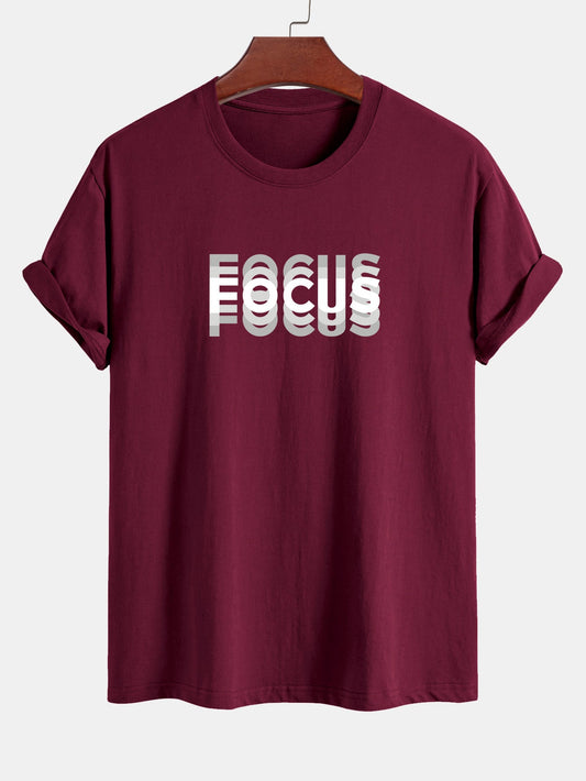 Focus Print Cotton Arc Hem T-Shirt