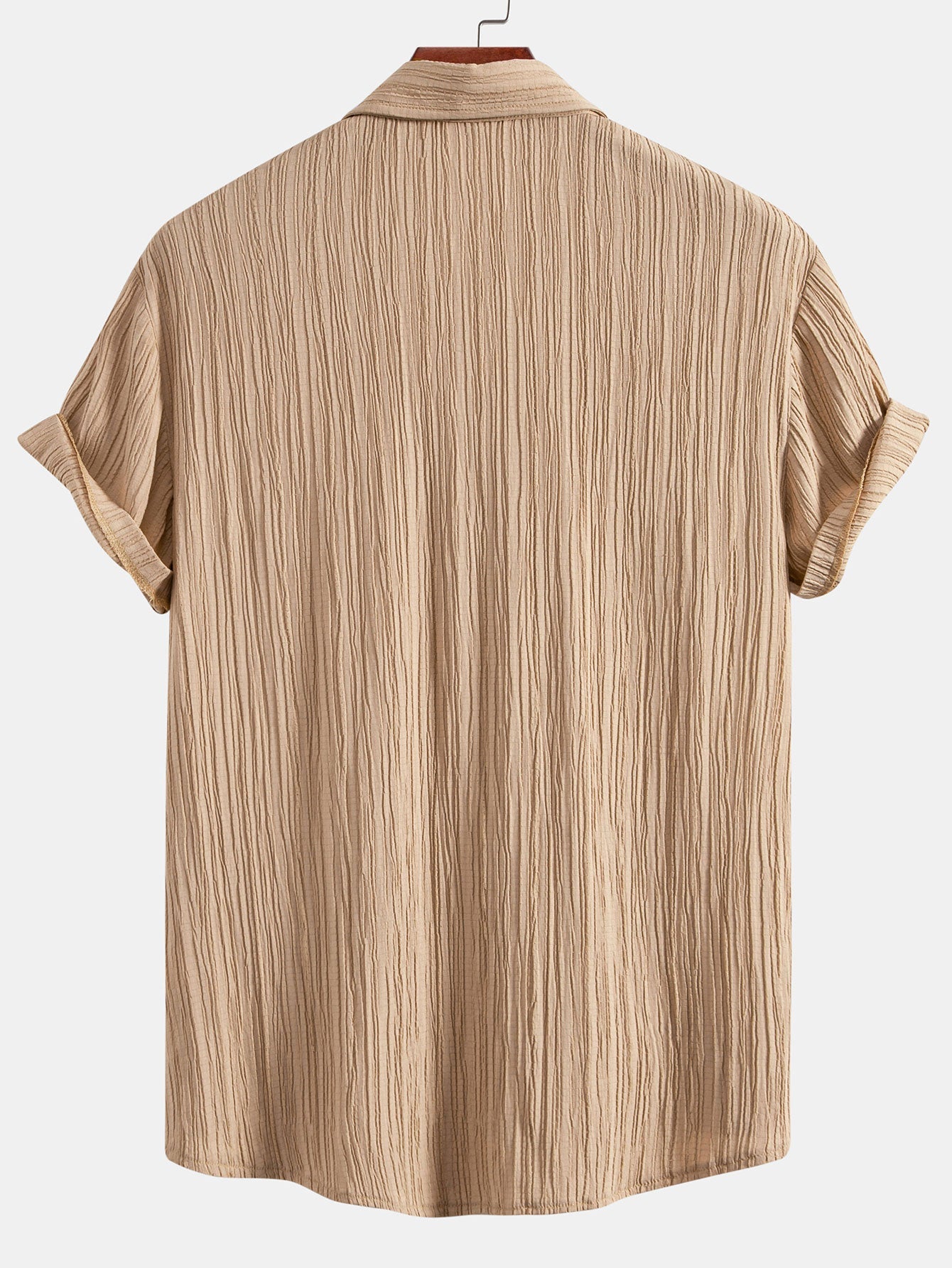 Chic Crinkled Textured Set: Button-Up Shirt and Straight-Leg Pants