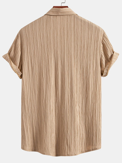 Chic Crinkled Textured Set: Button-Up Shirt and Straight-Leg Pants