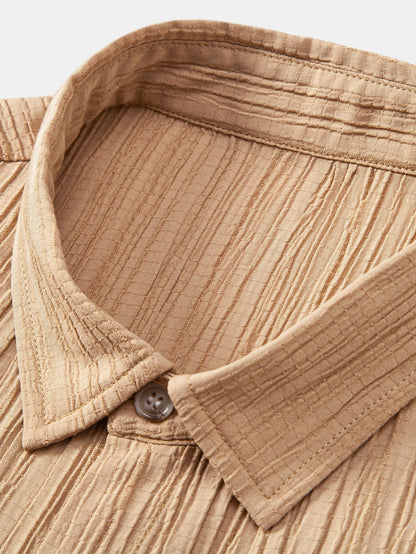 Chic Crinkled Textured Set: Button-Up Shirt and Straight-Leg Pants