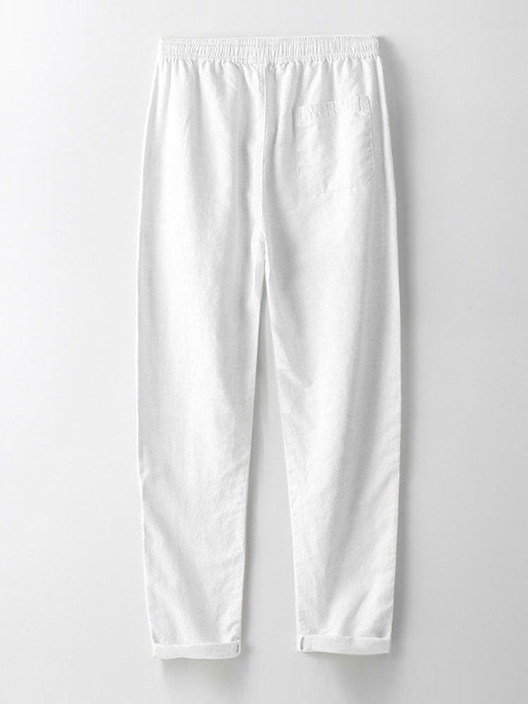 Short Sleeve Stand Collar Shirt & Straight Leg Linen Pants