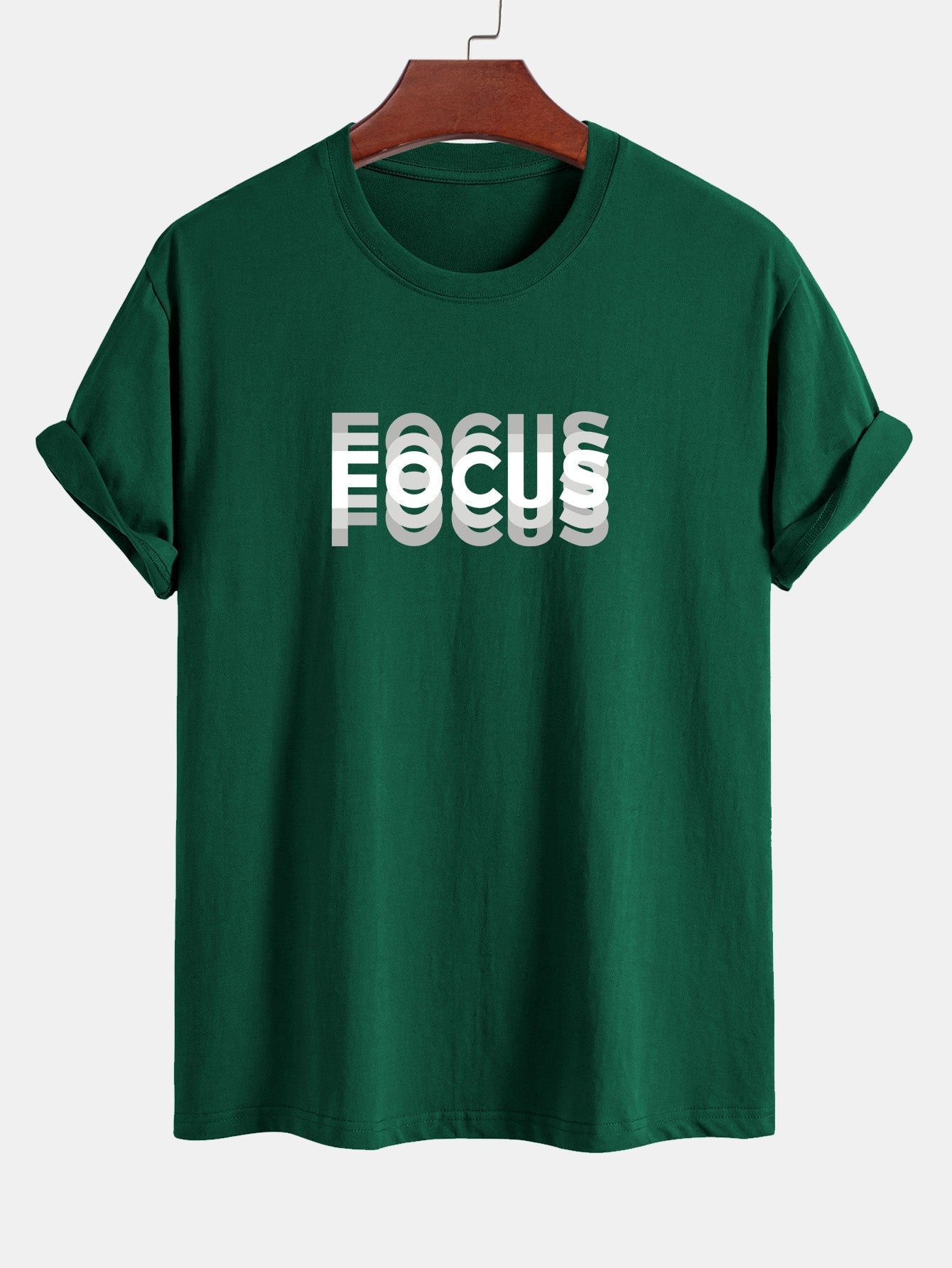 Focus Print Cotton Arc Hem T-Shirt