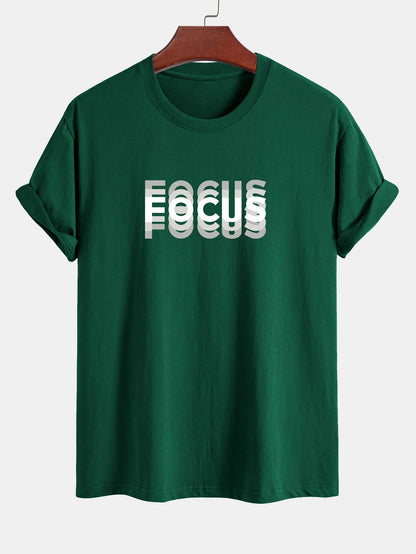 Focus Print Cotton Arc Hem T-Shirt