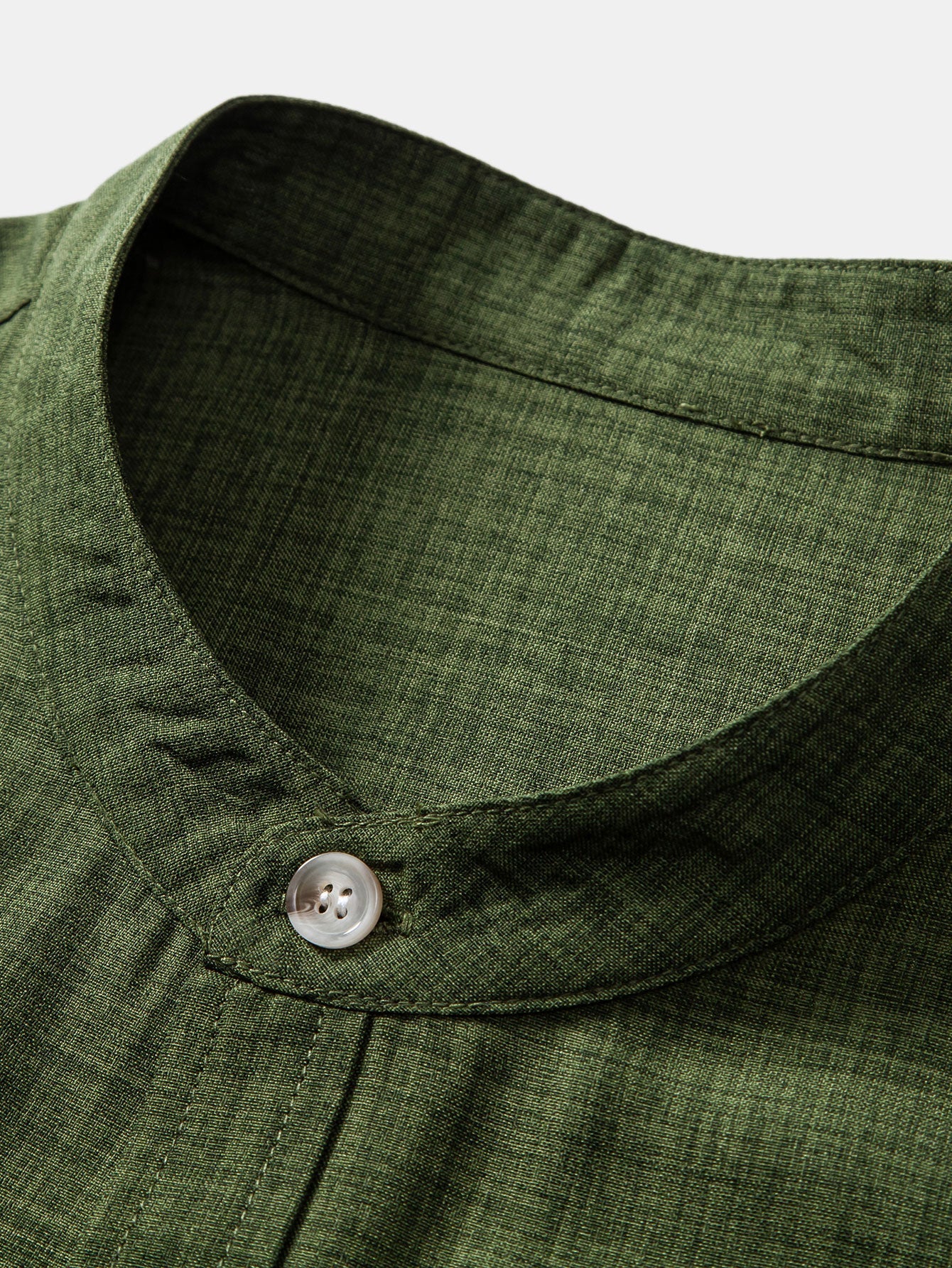 Short Sleeve Stand Collar Shirt & Straight Leg Linen Pants