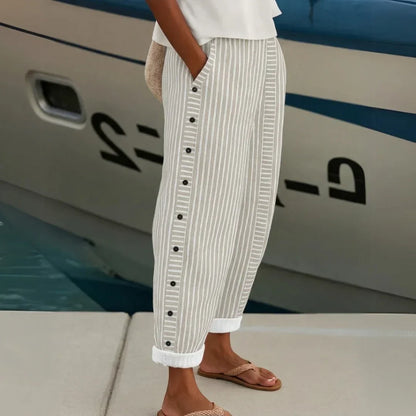 Stella | Striped Button Trousers