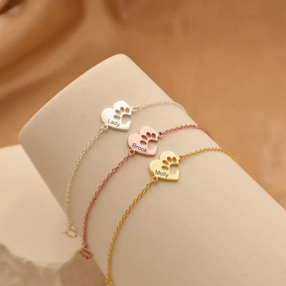 Custom Paw & Heart Name Bracelet