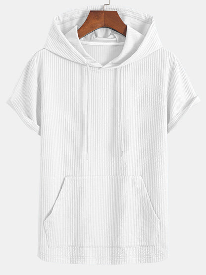 Ribbed LoungeFit™ Hooded Set – Kangaroo Pocket Tee & Drawstring Shorts