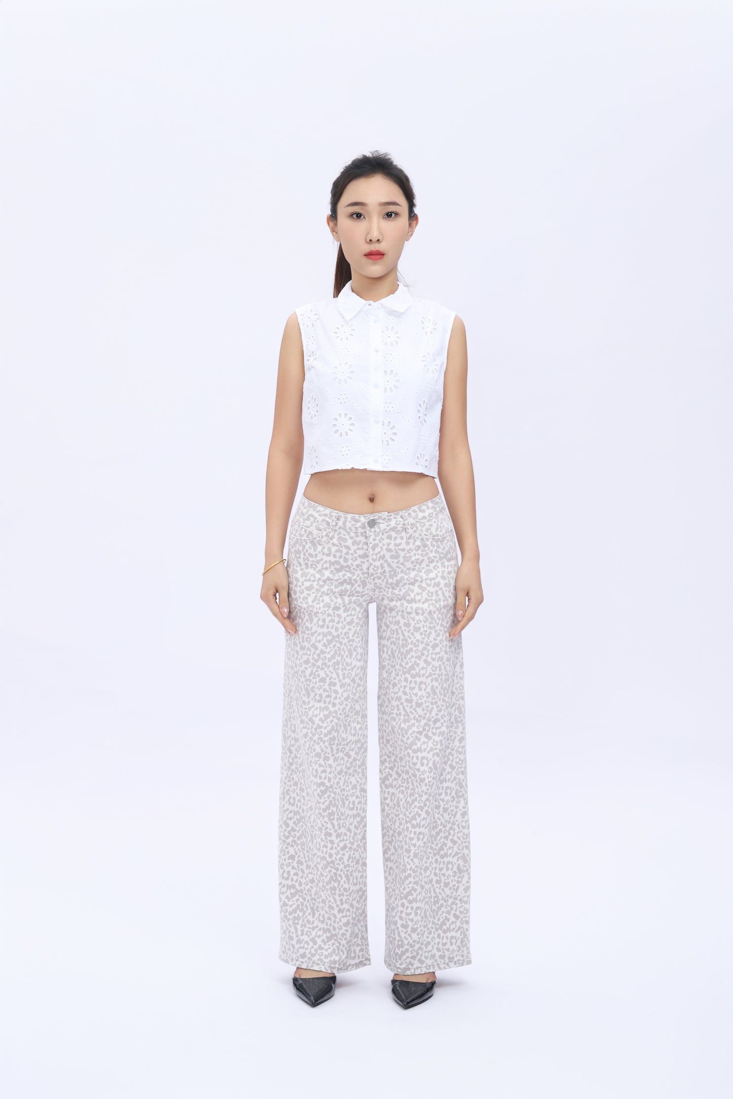 ONESO Mid-Low Rise Baggy Jeans Wide Leg for Women Distressed Pants Stretchy Bottom Lady Basic Comfortable Denim