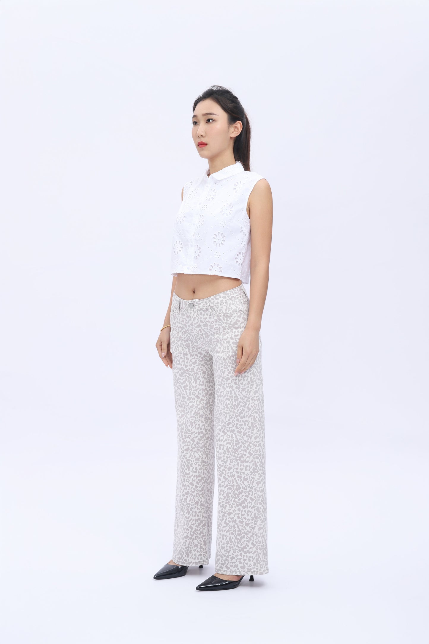 ONESO Mid-Low Rise Baggy Jeans Wide Leg for Women Distressed Pants Stretchy Bottom Lady Basic Comfortable Denim