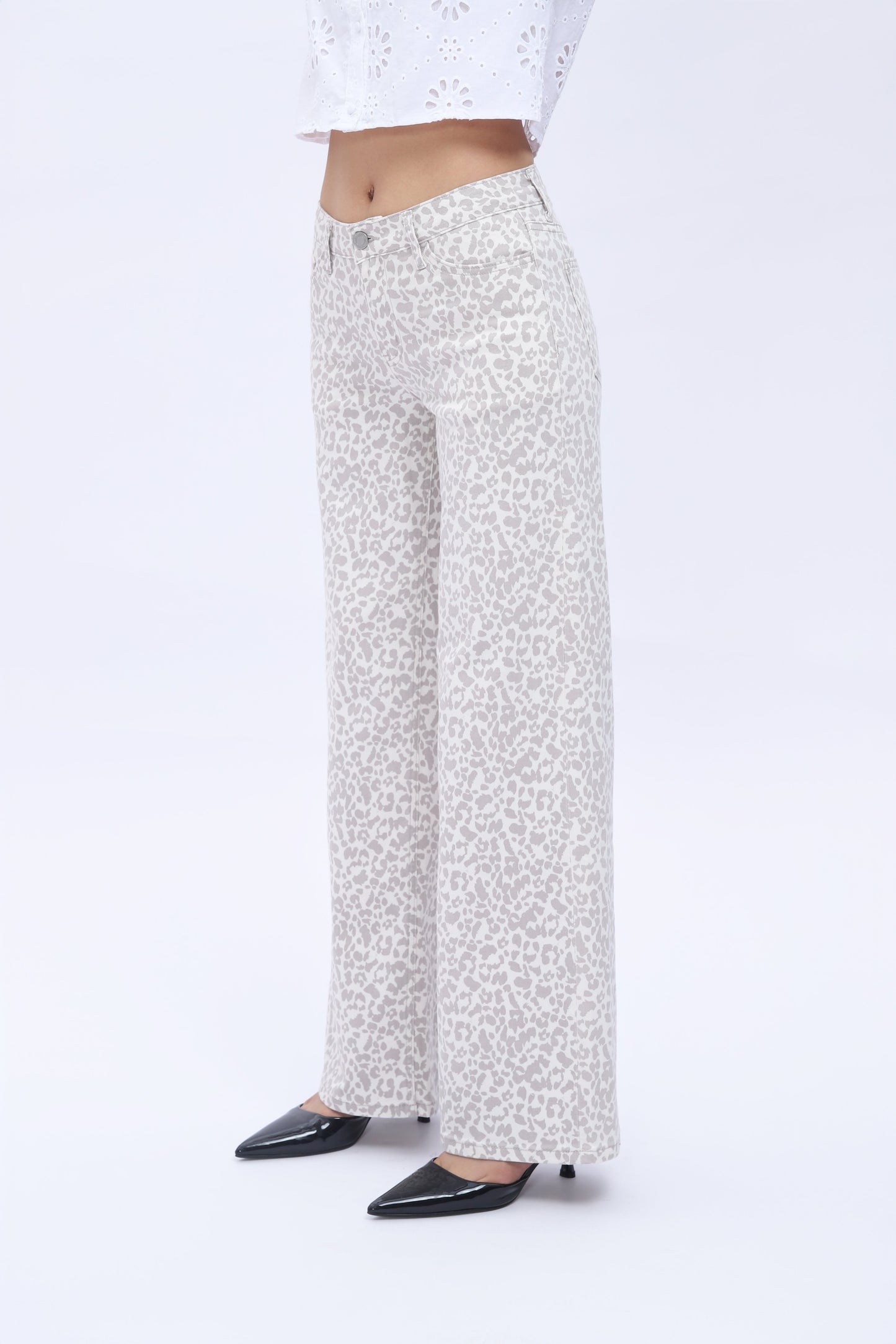 ONESO Mid-Low Rise Baggy Jeans Wide Leg for Women Distressed Pants Stretchy Bottom Lady Basic Comfortable Denim