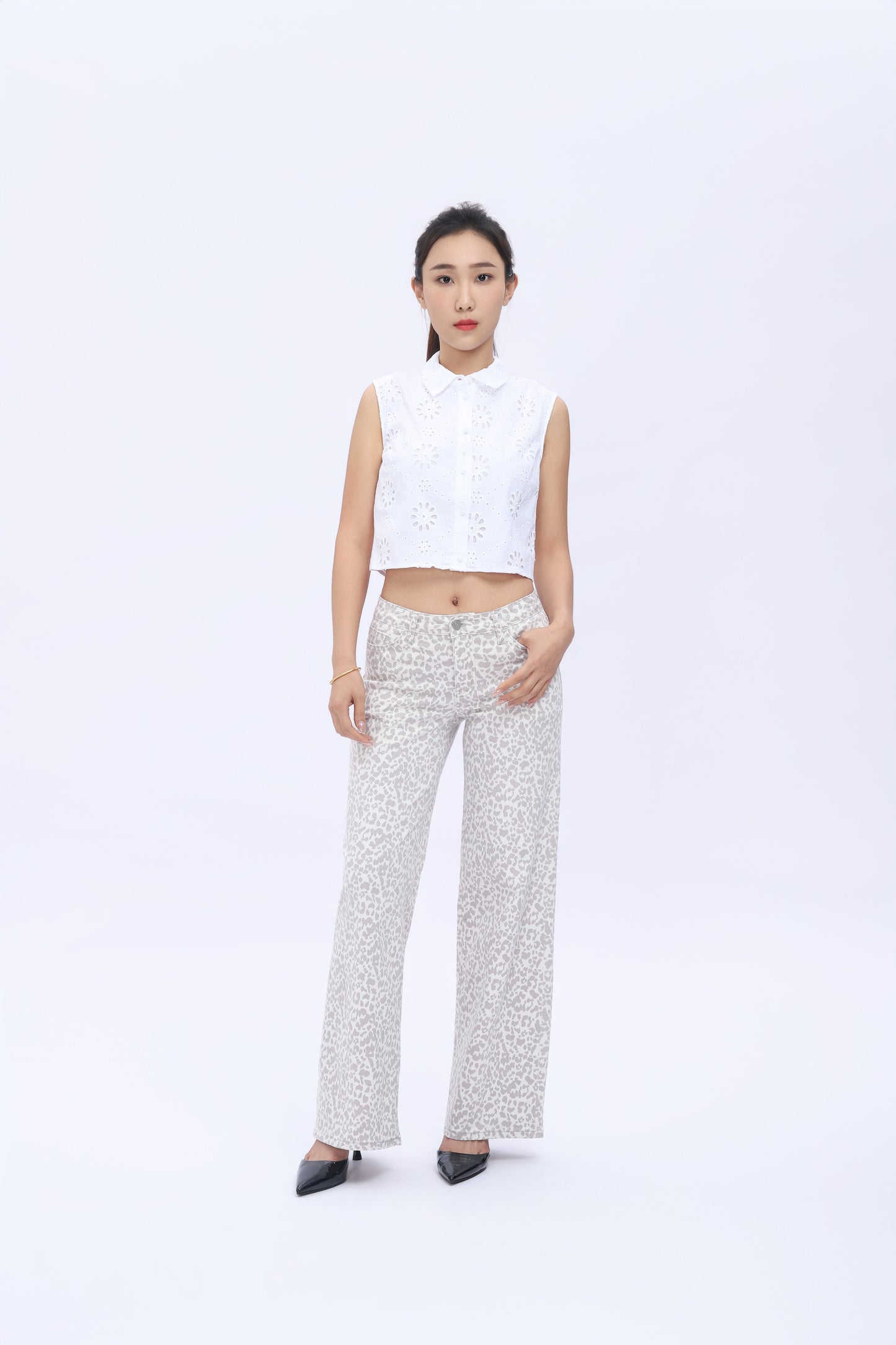 ONESO Mid-Low Rise Baggy Jeans Wide Leg for Women Distressed Pants Stretchy Bottom Lady Basic Comfortable Denim