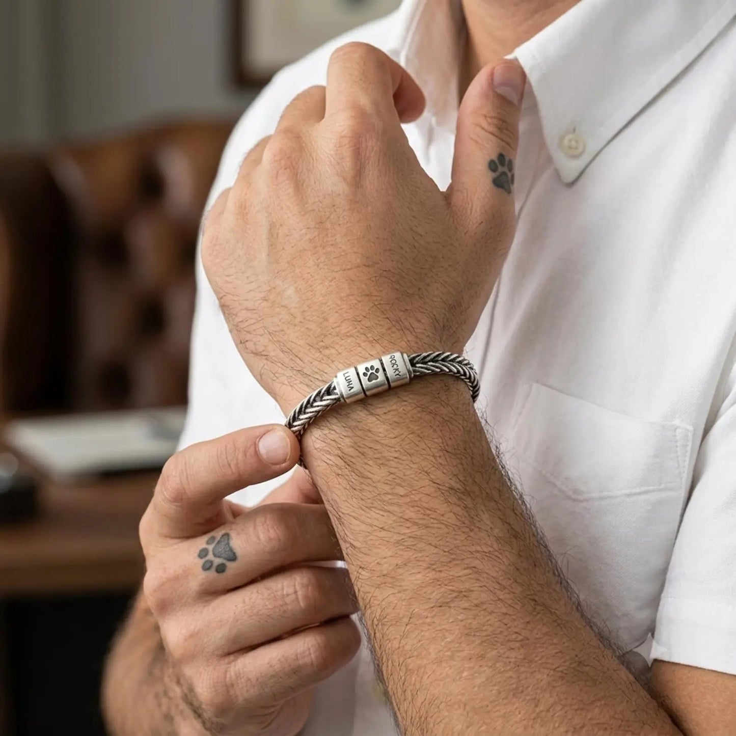 Men's Personalized Paw Print Bracelet — Custom Pet Names