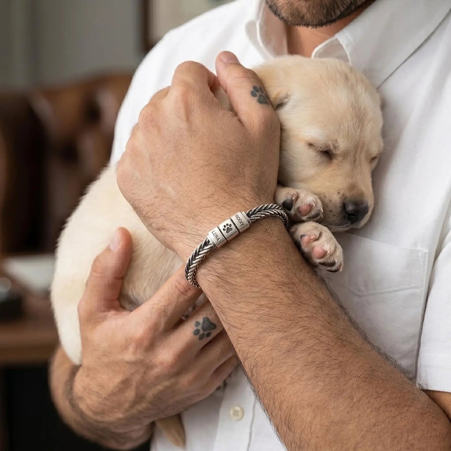 Men's Personalized Paw Print Bracelet — Custom Pet Names