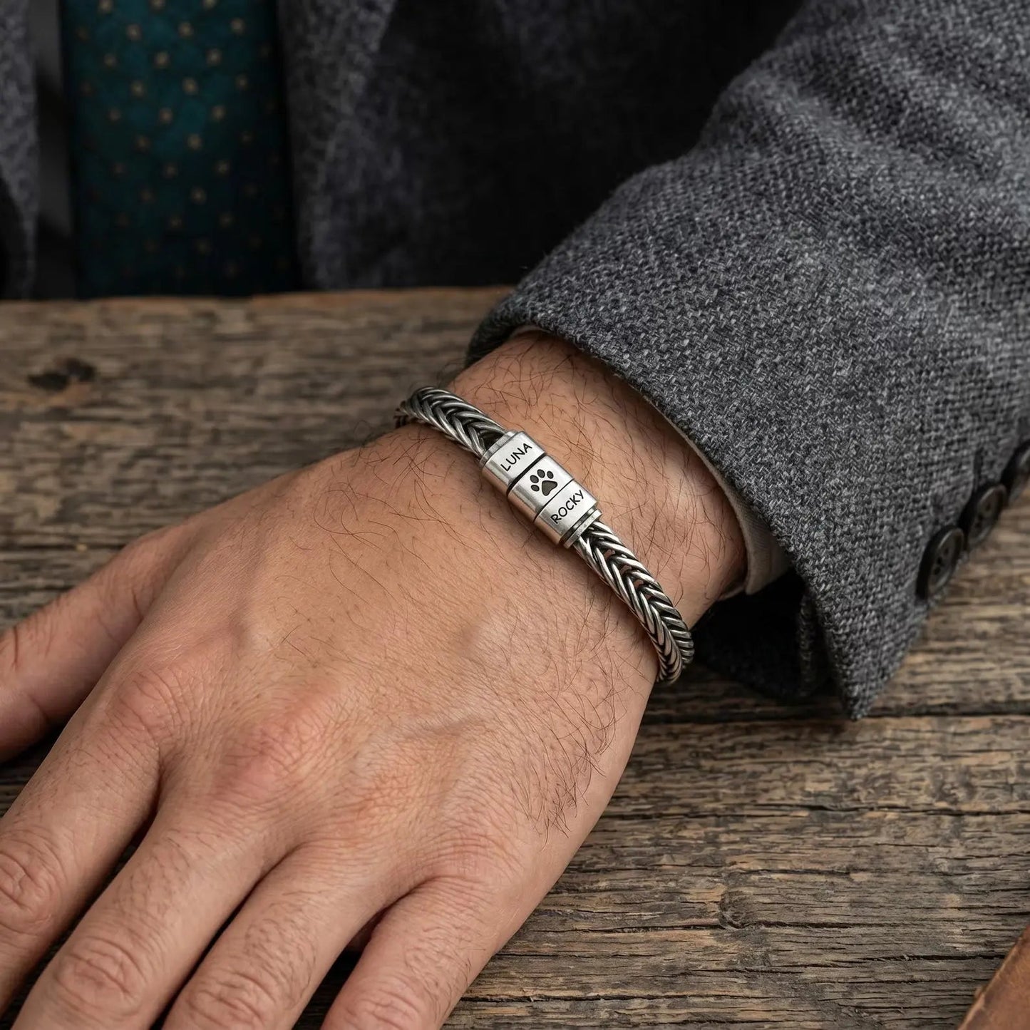 Men's Personalized Paw Print Bracelet — Custom Pet Names