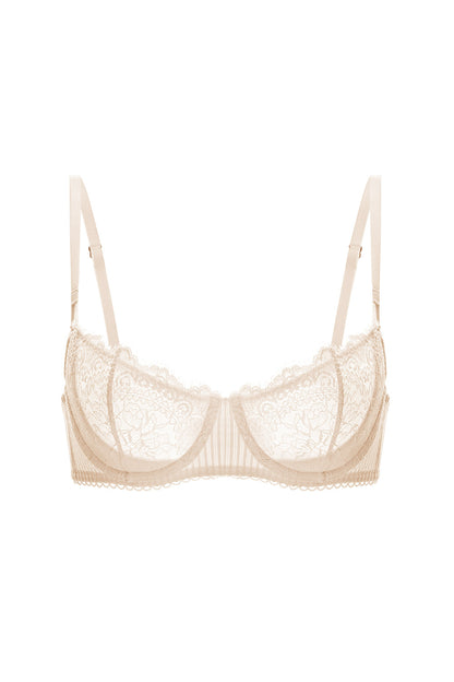 Lace push-up balconette bra - Beige