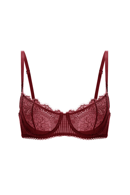 Lace push-up balconette bra - Dark Red