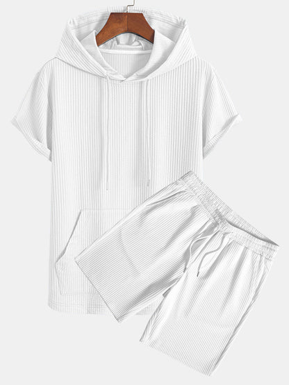 Ribbed LoungeFit™ Hooded Set – Kangaroo Pocket Tee & Drawstring Shorts
