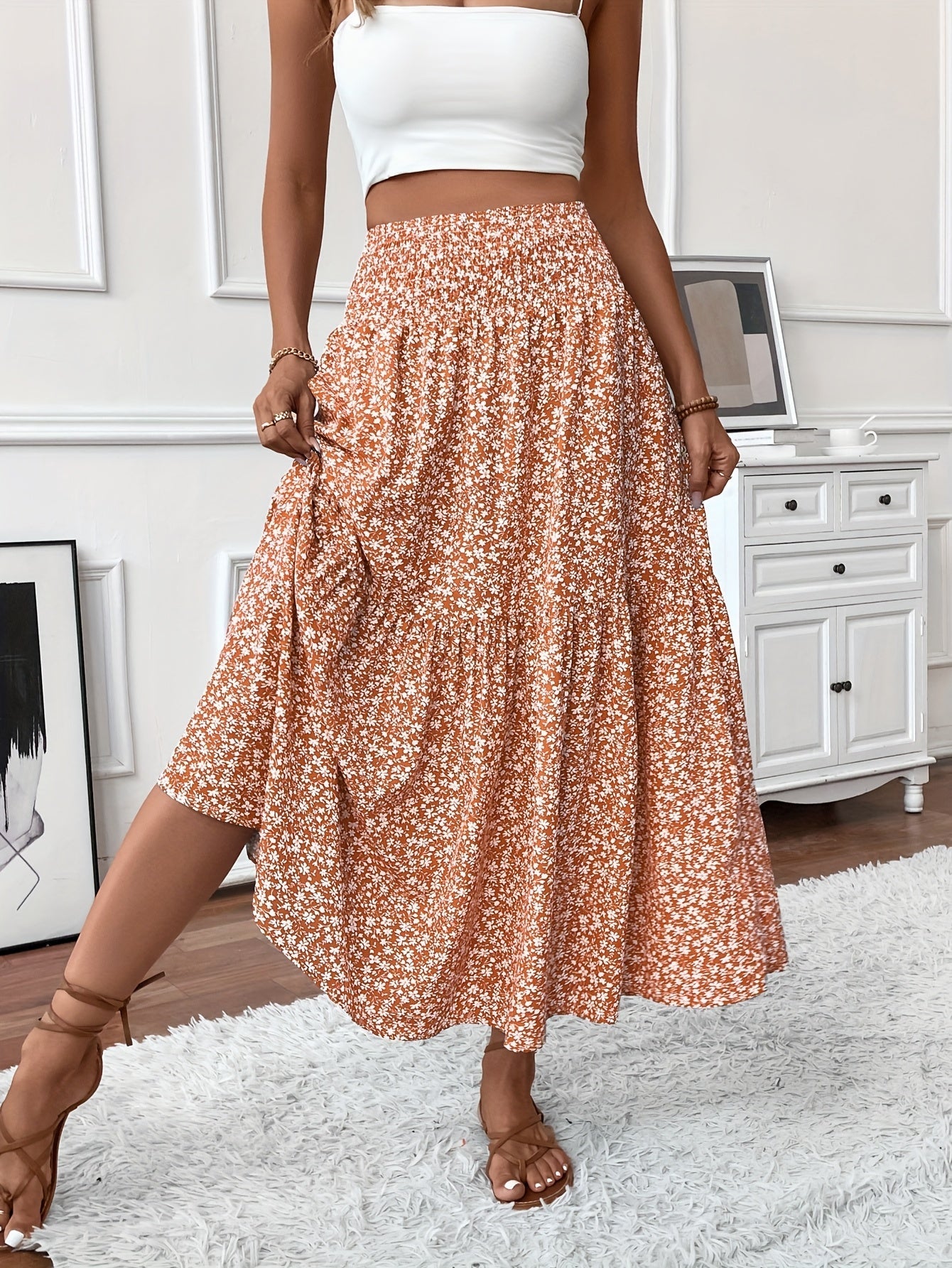 Feminine Elena Ditsy Floral Midi Skirt