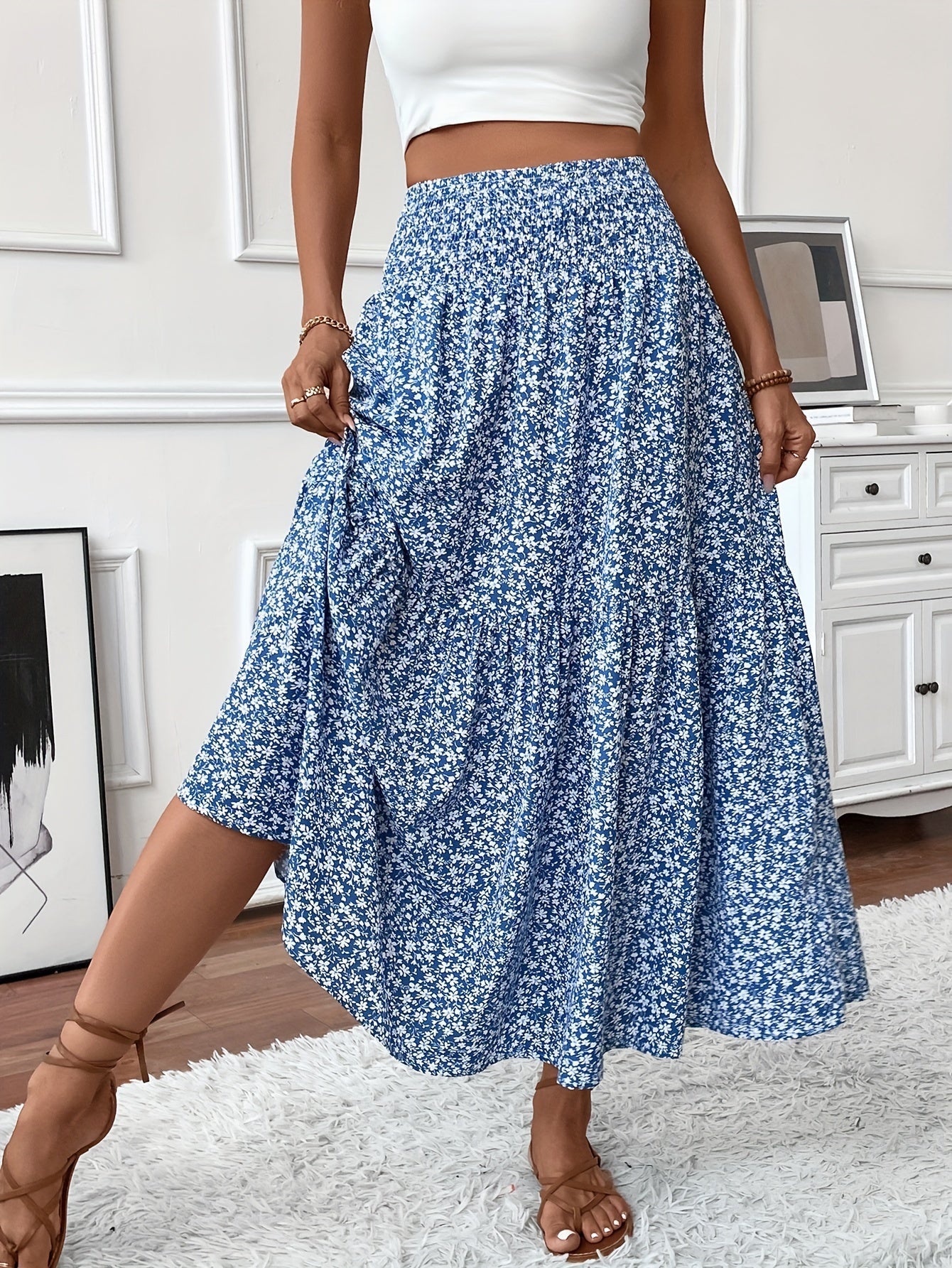 Feminine Elena Ditsy Floral Midi Skirt