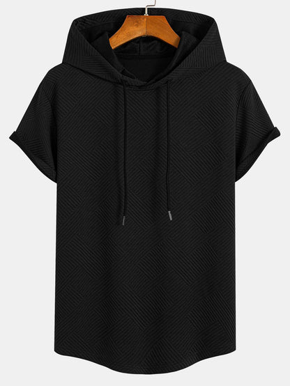 Striped Jacquard T-Shirt & Shorts Set with Hood