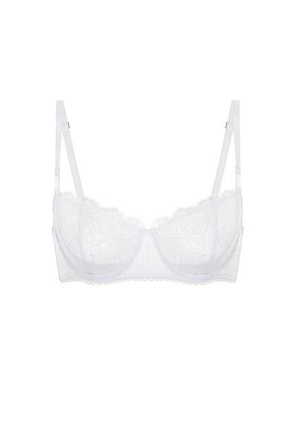 Lace push-up balconette bra - White